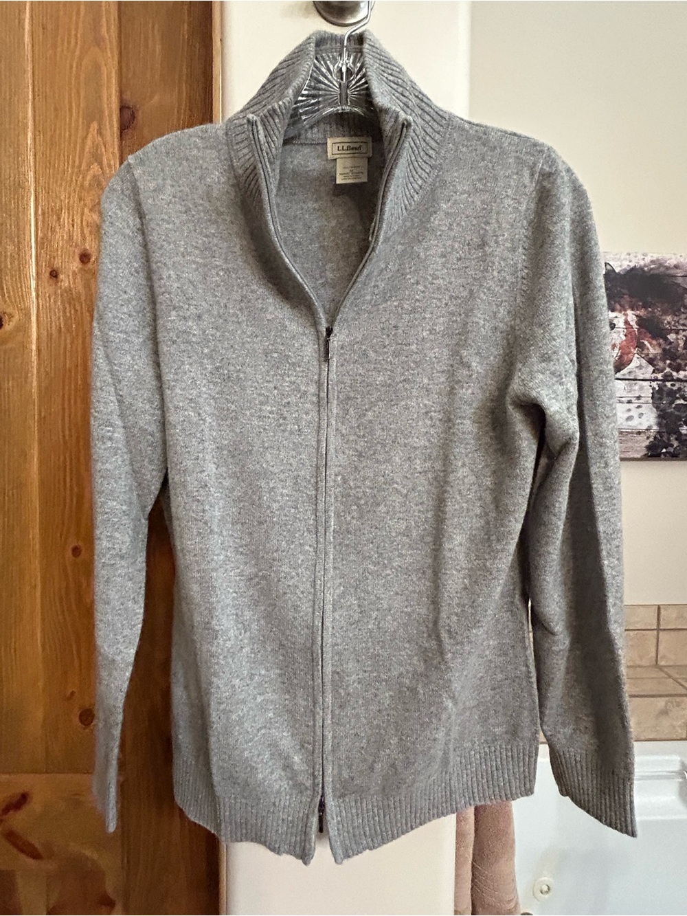 L.L. Bean Women's Gray Full-Zip Cardigan Cashmere Sweater